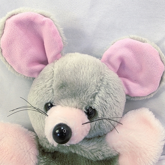 Vintage Mouse Plush Hand Puppet Gray Pink LTD Commodities Korea 10 Inch 1985 - Picture 2 of 9